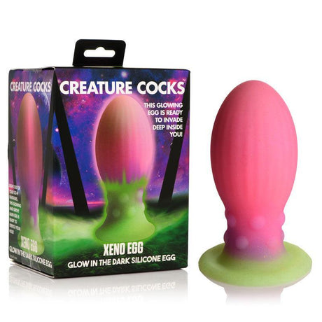 Creature Cocks Xeno Egg - Glow in Dark Pink 13.3 cm Large Fantasy Plug - Naughty by Nature Adult Store