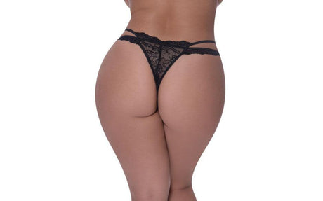 Cross Strap Split Thong Black - Lingerie