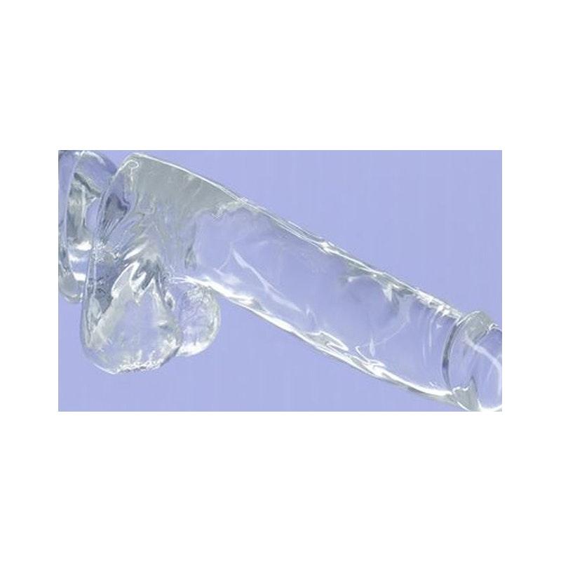 Crystal Dildo w Balls 8in Clear - Adult Toys