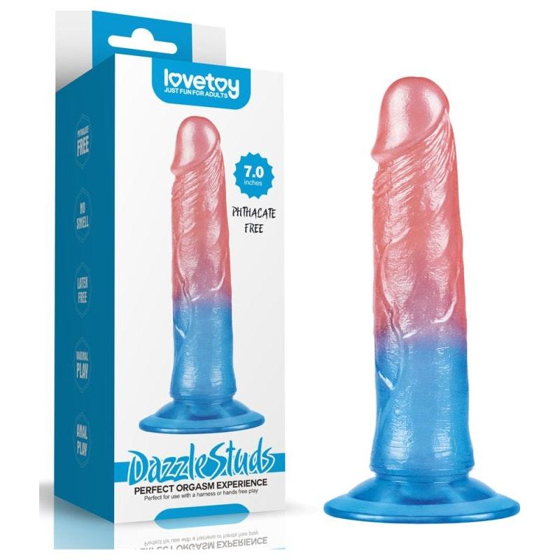 Dazzle Studs Dildo 7in Pink/Blue - Adult Toys
