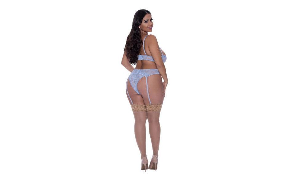 Demi Bra Garter and Thong Set - Lingerie