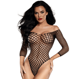 DreamGirl Fishnet Off The Shoulder Bodysuit Black - Lingerie