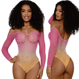 DreamGirl Fishnet Off The Shoulder Ombre Bodysuit - Lingerie