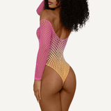 DreamGirl Fishnet Off The Shoulder Ombre Bodysuit - Lingerie