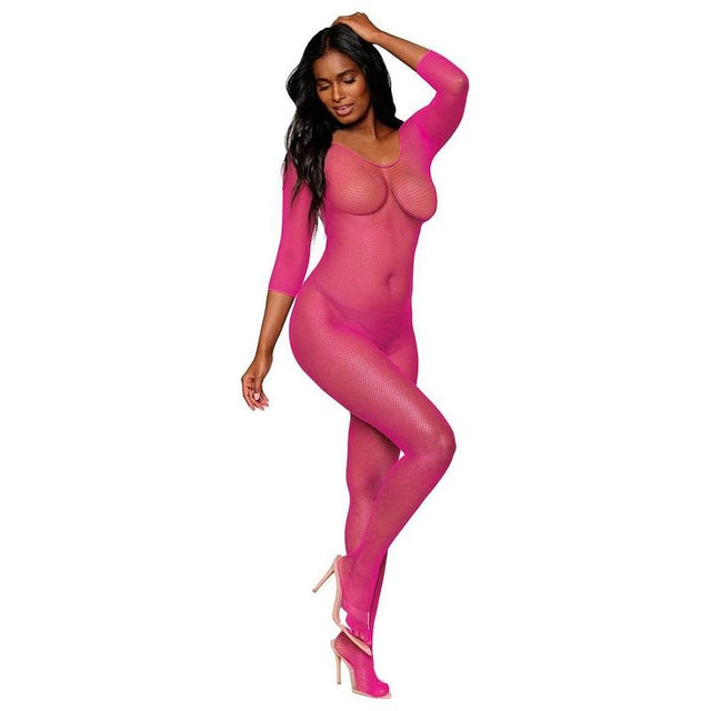 Dreamgirl Open Crotch Body Stocking Neon Pink - Lingerie