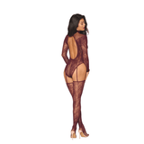 Dreamgirl Teddy Body Stocking Burgundy - Lingerie