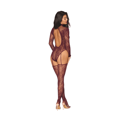 Dreamgirl Teddy Body Stocking Burgundy - Lingerie
