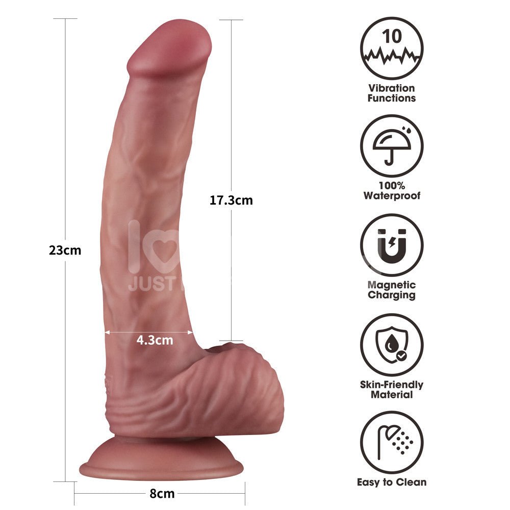 Dual Density Power Cock 9 Inch Flesh USB Rechargeable Vibrating Dildo - DONGS