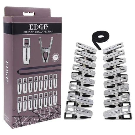 EDGE Body Zipper Clothespins Chrome Finish Set Of 16 - BONDAGE - TOYS