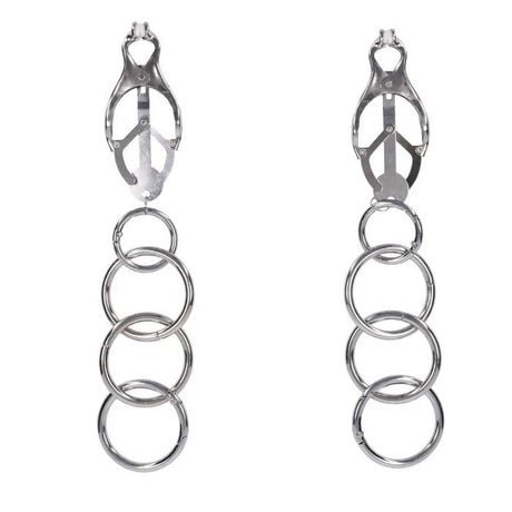 Edge Tuggable Clover Clamps Metal Nipple Restraints - BONDAGE - TOYS