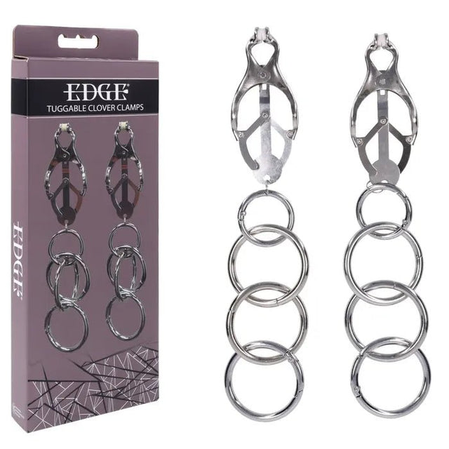 Edge Tuggable Clover Clamps Metal Nipple Restraints - BONDAGE - TOYS
