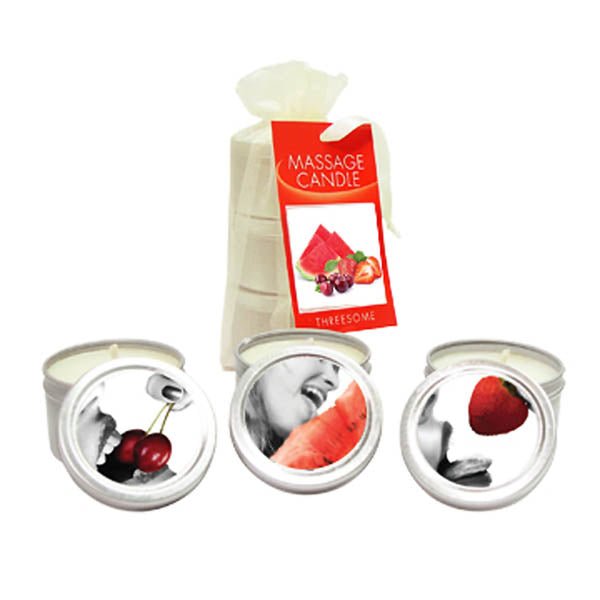 Edible Massage Candle Threesome - Cherry, Strawberry & Melon Flavoured Candles - 3 Pack - CANDLES