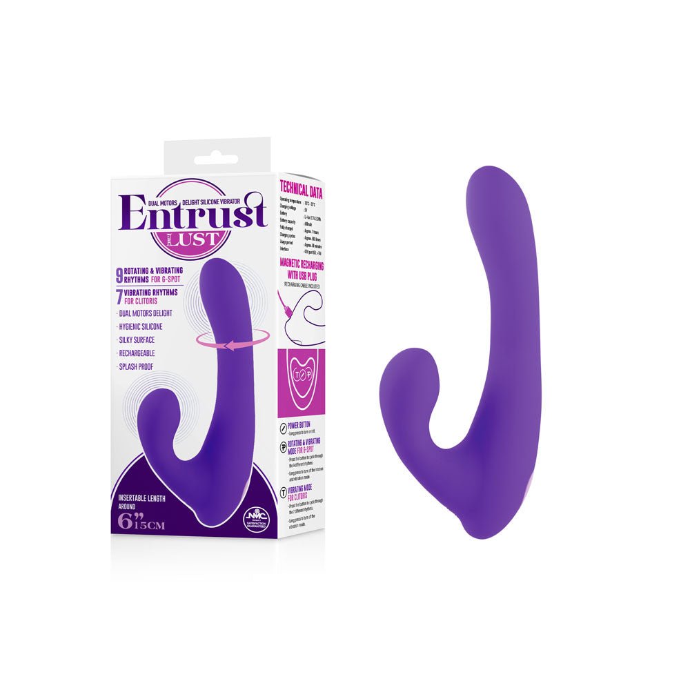 Entrust With Lust - Purple 15 cm USB Rechargeable Rotating Rabbit Vibrator - VIBRATORS