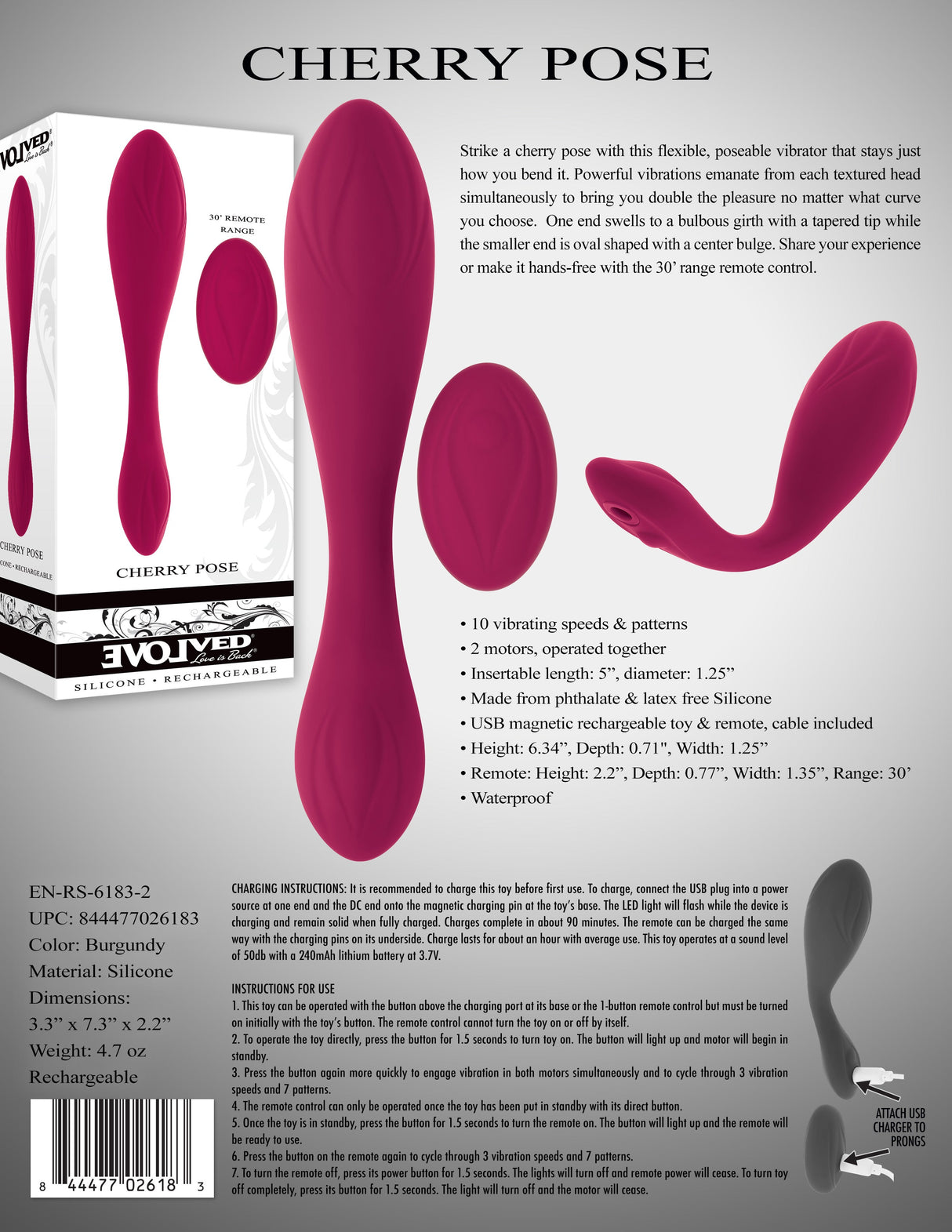 Evolved CHERRY POSE - Pink Flexible & Posable Vibrator with Remote - VIBRATORS