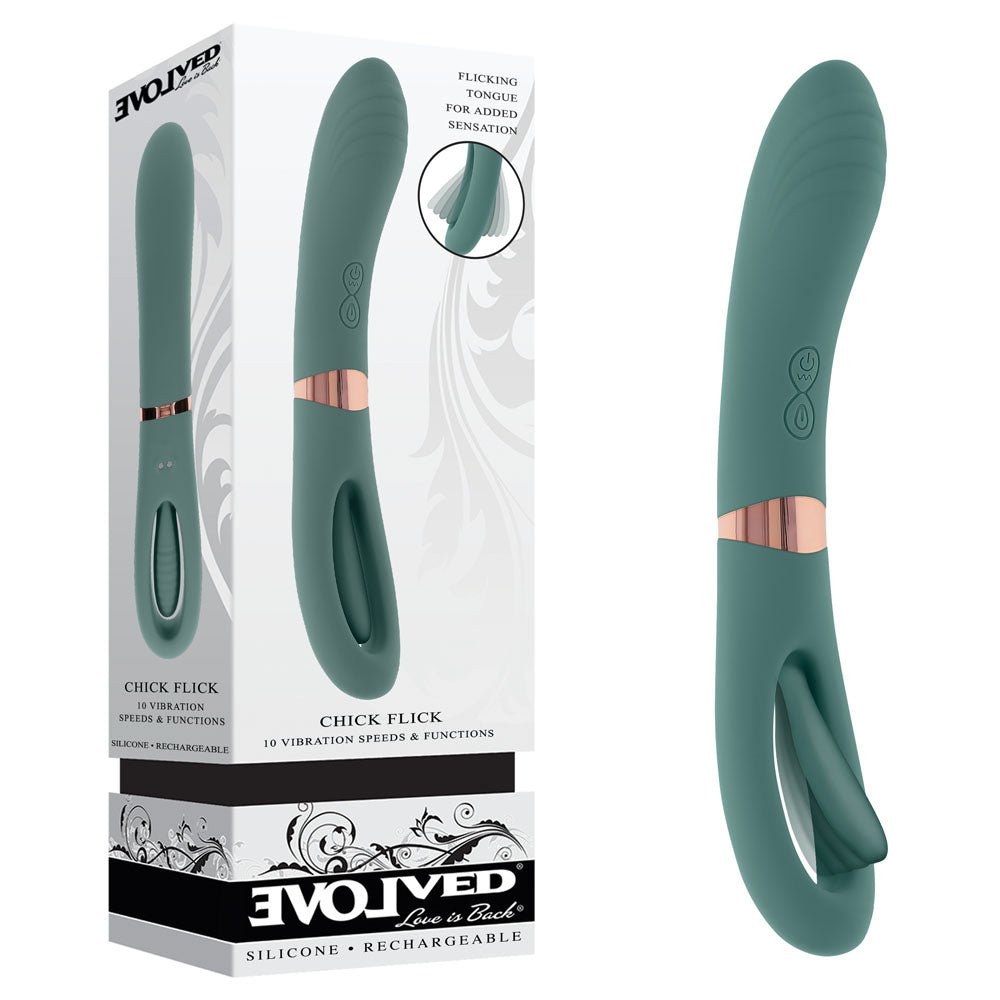 Evolved CHICK FLICK - Olive Green 24 cm USB Rechargeable Vibrator with Flicking Tip - VIBRATORS