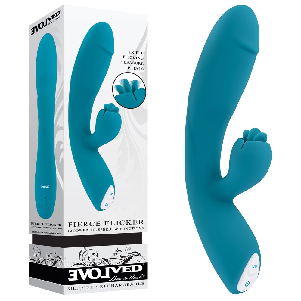 Evolved FIERCE FLICKER - Blue 19.5 cm USB Rechargeable Rabbit Flicker Vibrator - VIBRATORS