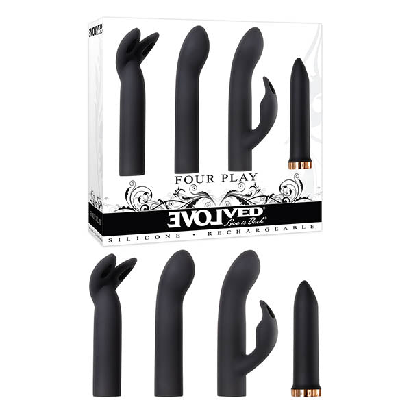 Evolved Four Play - Black USB Rechargeable Bullet with 3 Sleeves - BULLETS & EGGS