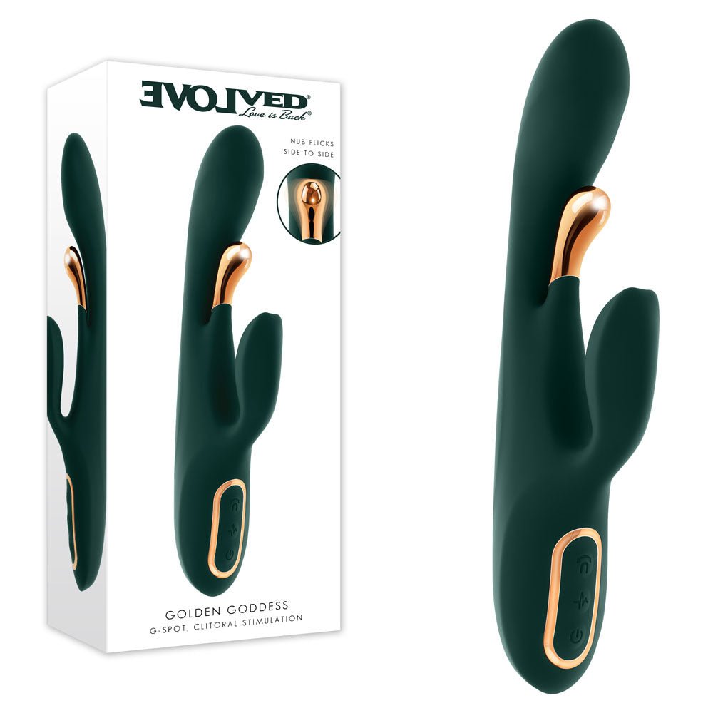 Evolved Golden Goddess Green USB Rechargeable Rabbit Vibrator With G Spot Pulse - VIBRATORS