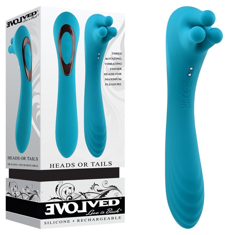 Evolved HEADS OR TAILS - Blue 19.3 cm USB Rechargeable Dual Ended Massager - VIBRATORS