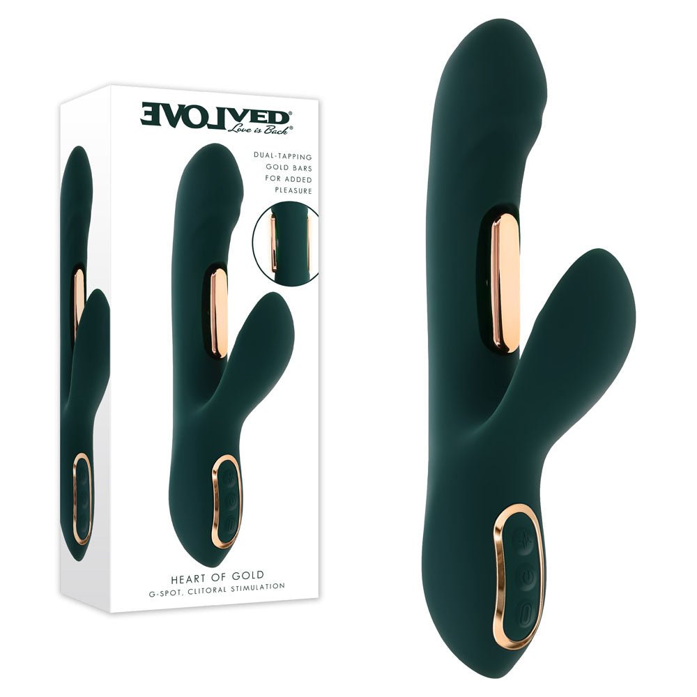 Evolved Heart Of Gold Green Rabbit Vibrator - VIBRATORS