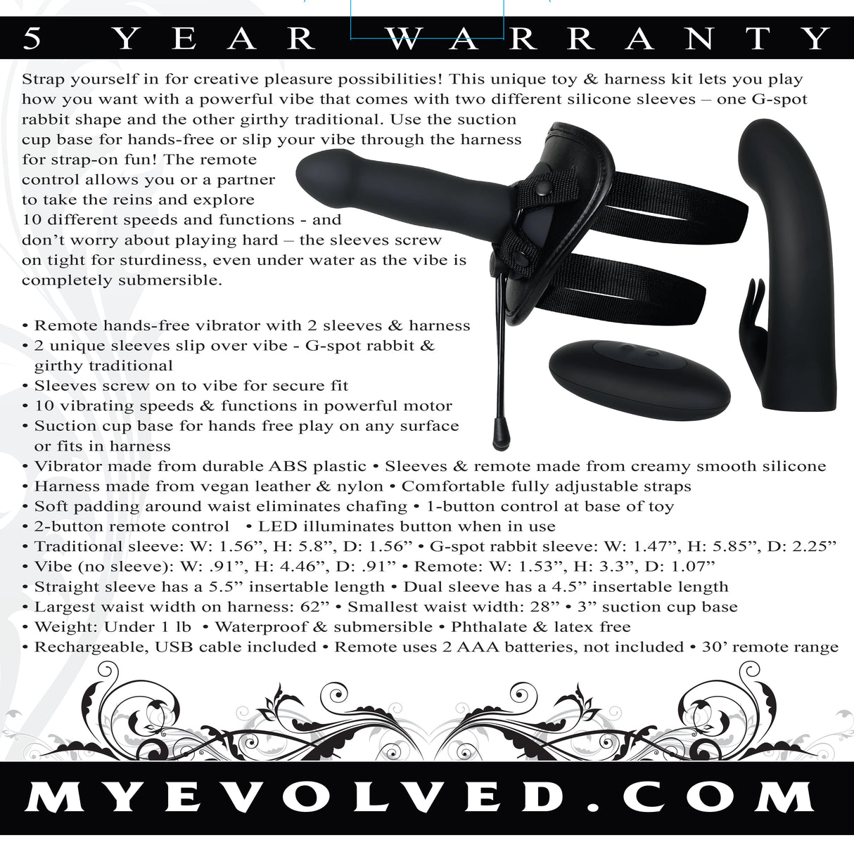 Evolved HEAVENLY HARNESS - Black Rechargeable Strap - On Kit - STRAP - ONS
