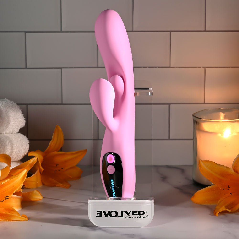 Evolved Push The Button Pink 23.5cm Rabbit Vibrator G Spot - VIBRATORS