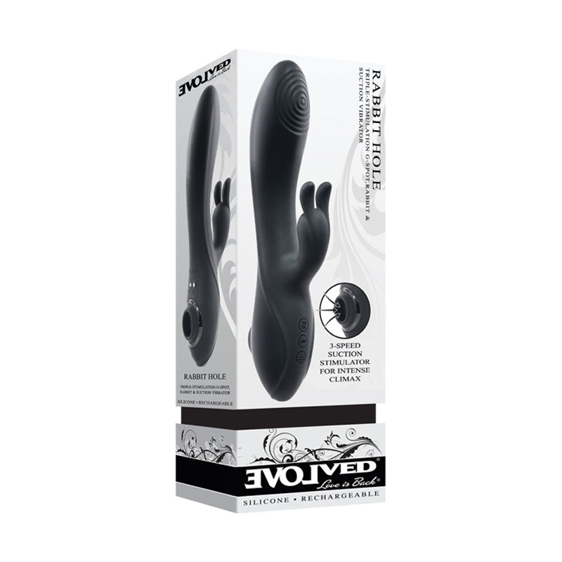 Evolved RABBIT HOLE - Black 21.2 cm USB Rechargeable Rabbit Vibrator - VIBRATORS - RABBIT