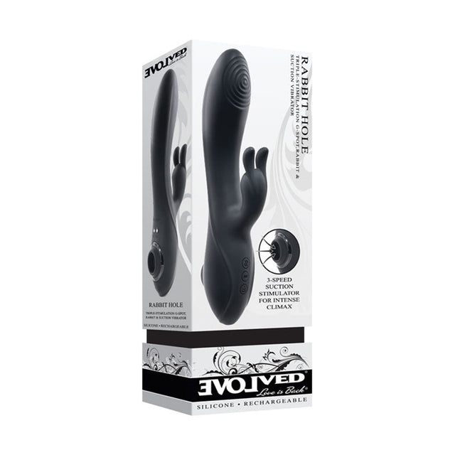 Evolved RABBIT HOLE - Black 21.2 cm USB Rechargeable Rabbit Vibrator - VIBRATORS - RABBIT