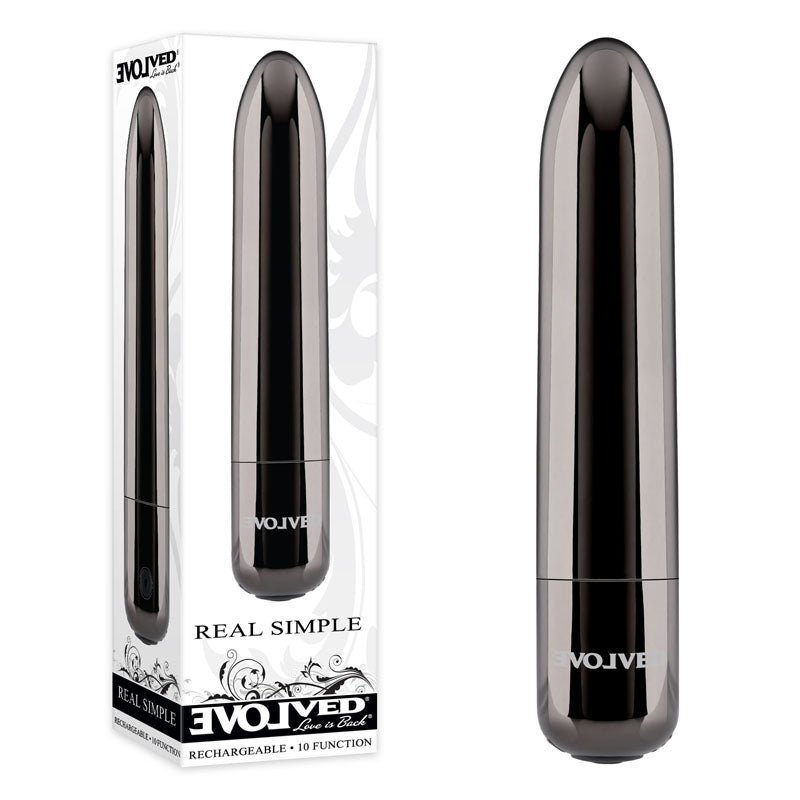 Evolved REAL SIMPLE - Black Chrome 10 cm USB Rechargeable Bullet - BULLETS & EGGS