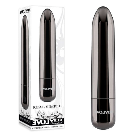 Evolved REAL SIMPLE - Black Chrome 10 cm USB Rechargeable Bullet - BULLETS & EGGS