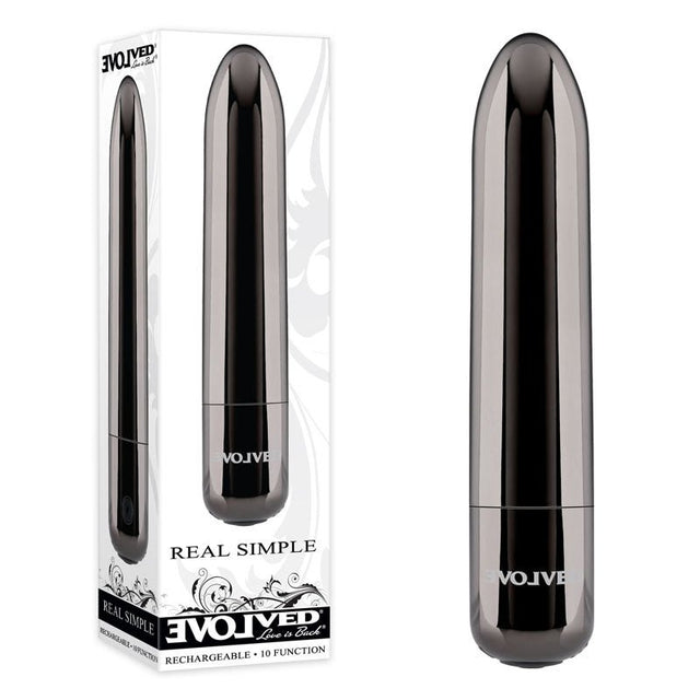 Evolved REAL SIMPLE - Black Chrome 10 cm USB Rechargeable Bullet - BULLETS & EGGS
