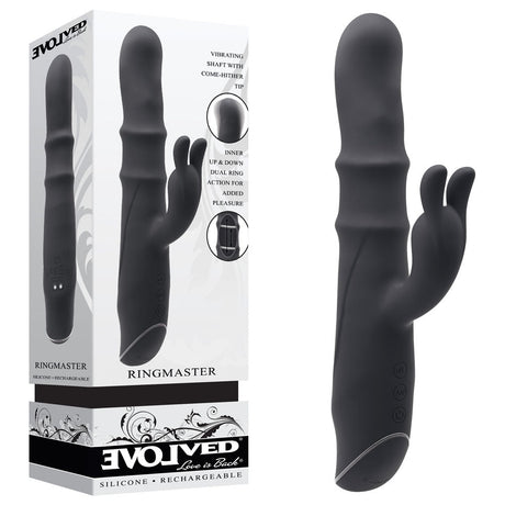 Evolved RINGMASTER - Black 23.1 cm USB Rechargeable Rabbit Vibrator - VIBRATORS
