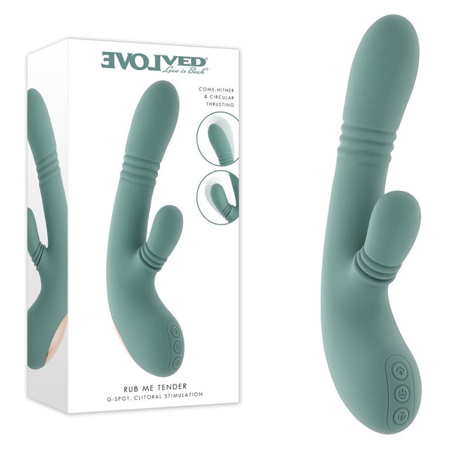 Evolved Rub Me Tender Green USB Rechargeable Gyrating Thrusting Rabbit Vibrator - VIBRATORS