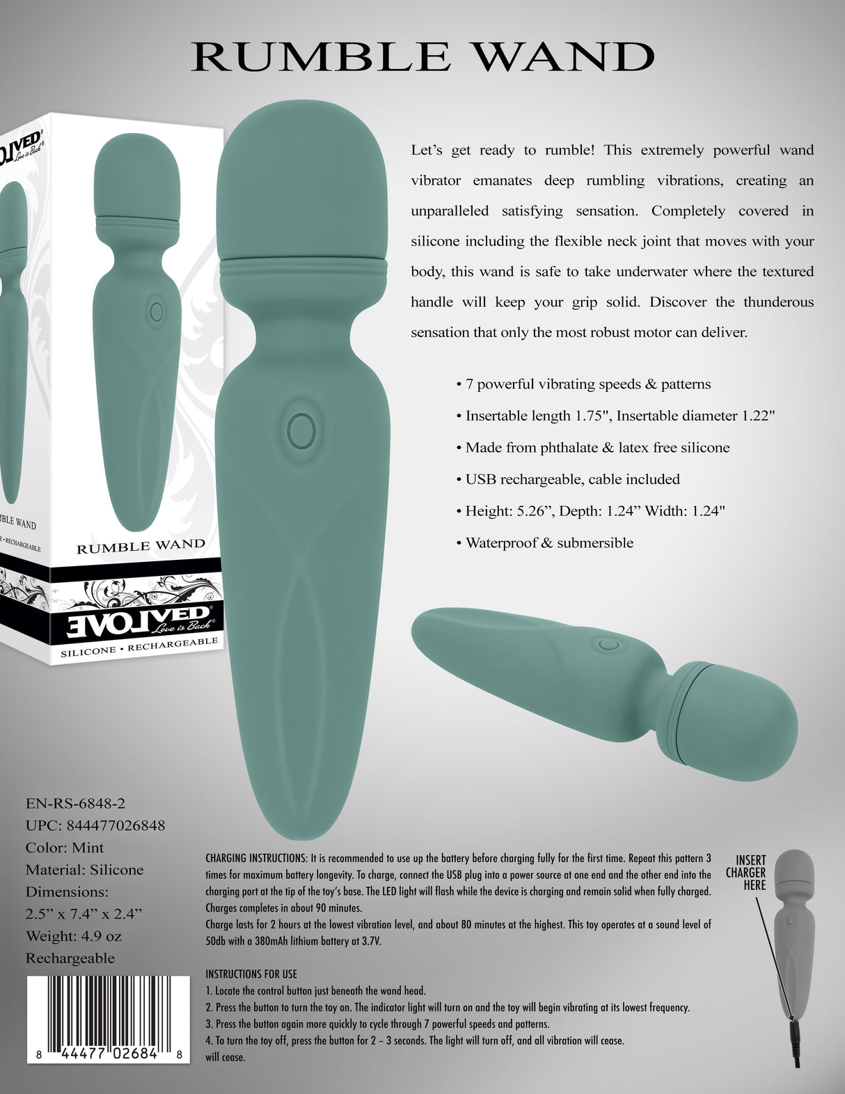 Evolved RUMBLE WAND - Olive Green Mini Massage Wand - VIBRATORS