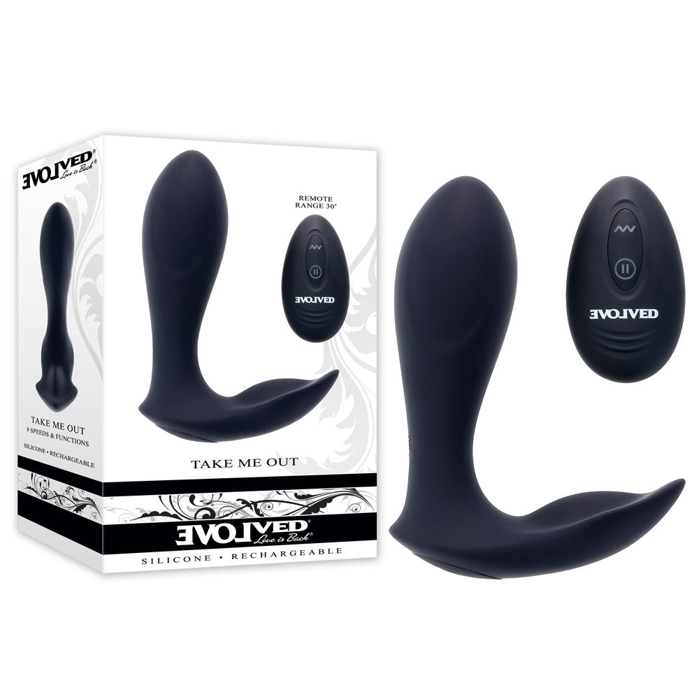 Evolved TAKE ME OUT - Black USB Rechargeable Wearable Vibrator with Remote Control - VIBRATORS
