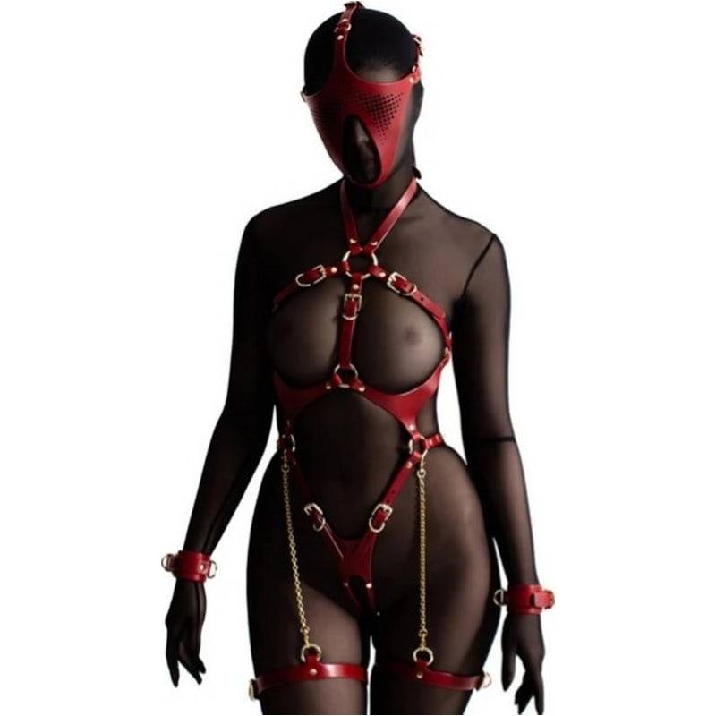 Ex Machina Genuine Leather Mask Red - Adult Toys