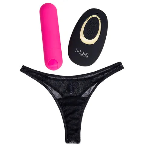 Maia DATE NIGHT PANTY VIBE -  - Black L/XL Panty with Rechargeable Bullet & Remote