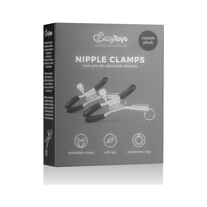 Fetish Collection Adjustable Metal Screw Nipple Clamps with Rings - Adult Toys