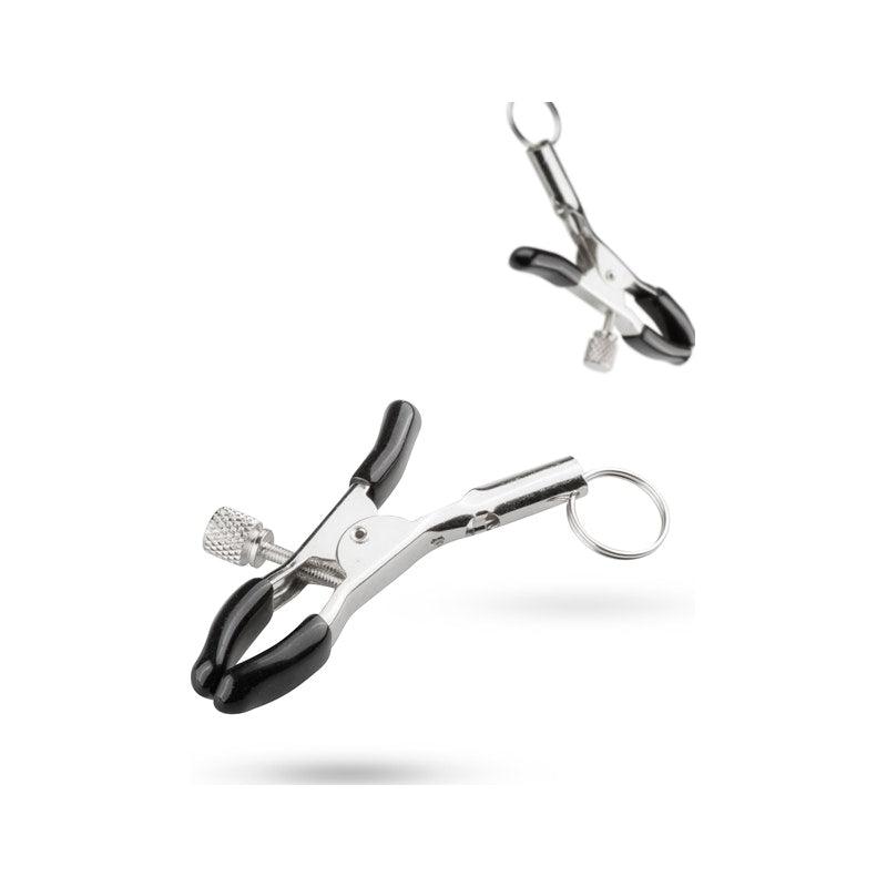 Fetish Collection Adjustable Metal Screw Nipple Clamps with Rings - Adult Toys