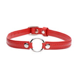 Fiery Pet Leather Choker w Silver Ring Red - Adult Toys
