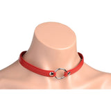Fiery Pet Leather Choker w Silver Ring Red - Adult Toys