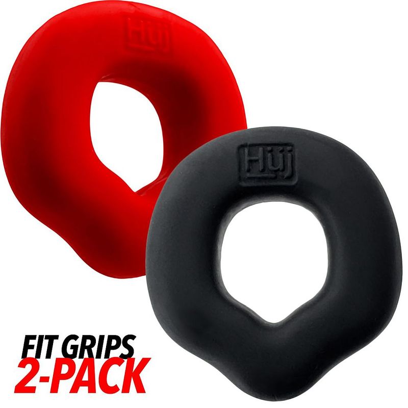 Fit Grips 2 Pc Ergo Cockring Black Red - Adult Toys