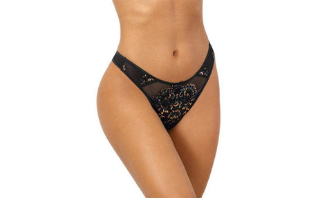 Floral Lace Thong Black - Lingerie