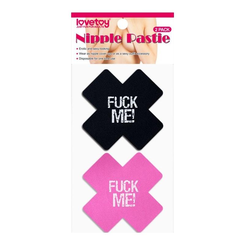 FUCK ME Cross Pattern Nipple Pasties Twin Pk - Adult Toys