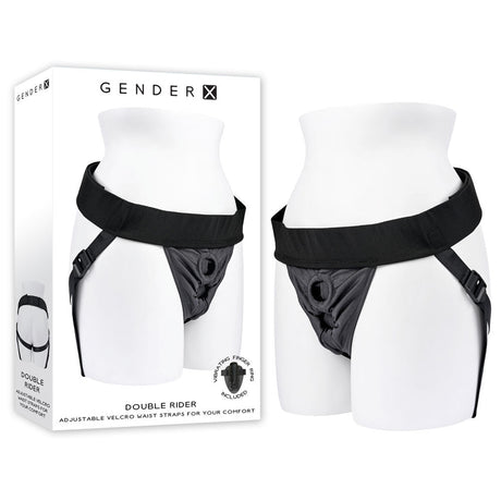Gender X DOUBLE RIDER - Black Adjustable Strap - On Harness (No Probe Included) - STRAP - ONS