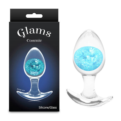 Glams Cosmic - Medium - Clear/Blue 9.5 cm Butt Plug - ANAL TOYS