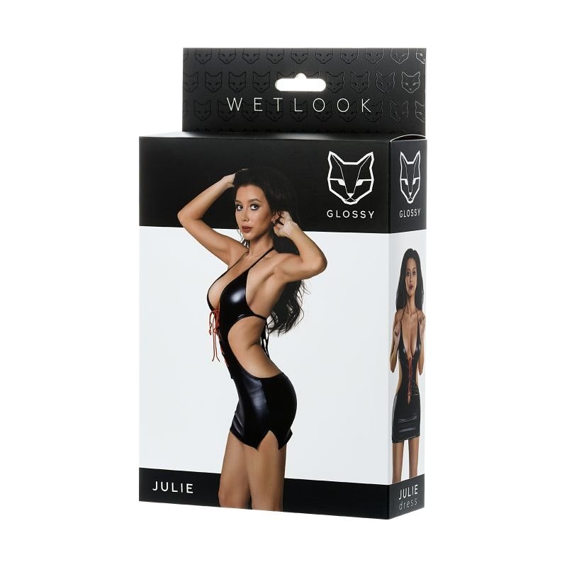 Glossy Dress Wetlook w Red Laces Julie - Lingerie