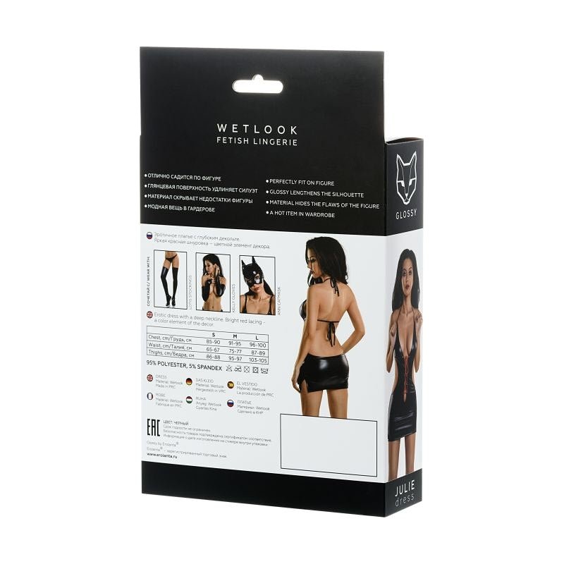 Glossy Dress Wetlook w Red Laces Julie - Lingerie