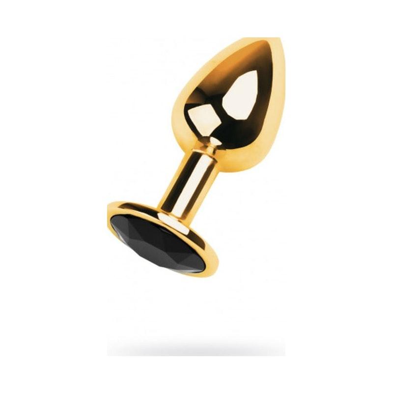 Gold Metal Anal Plug w Black Tourmaline Gem Small - Adult Toys