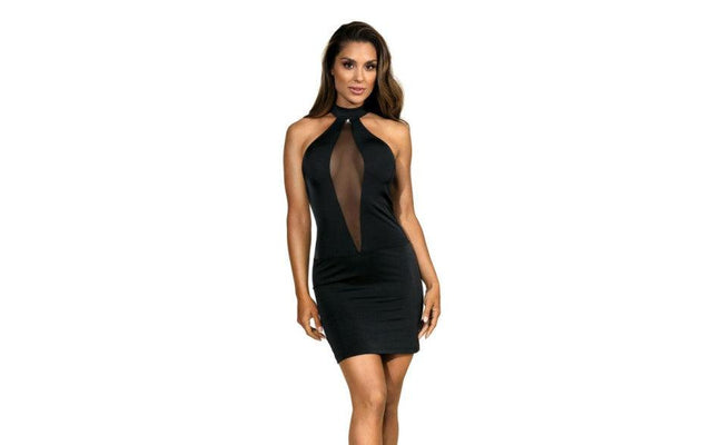 Halter Neck Mesh Dress Black - Naughty by Nature Adult Store